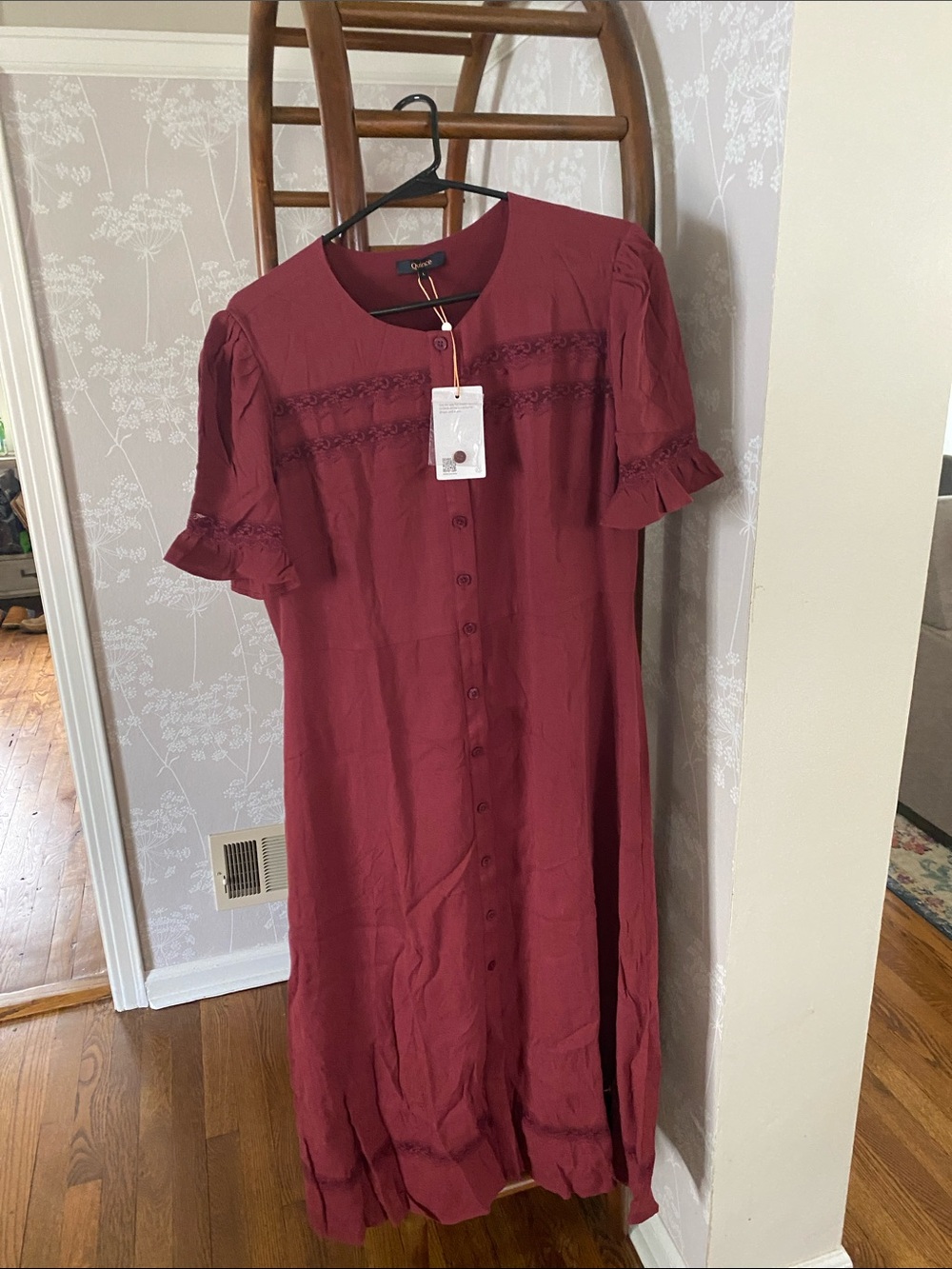 Quince Women's Button-Front Midi Dress in Deep Burgundy